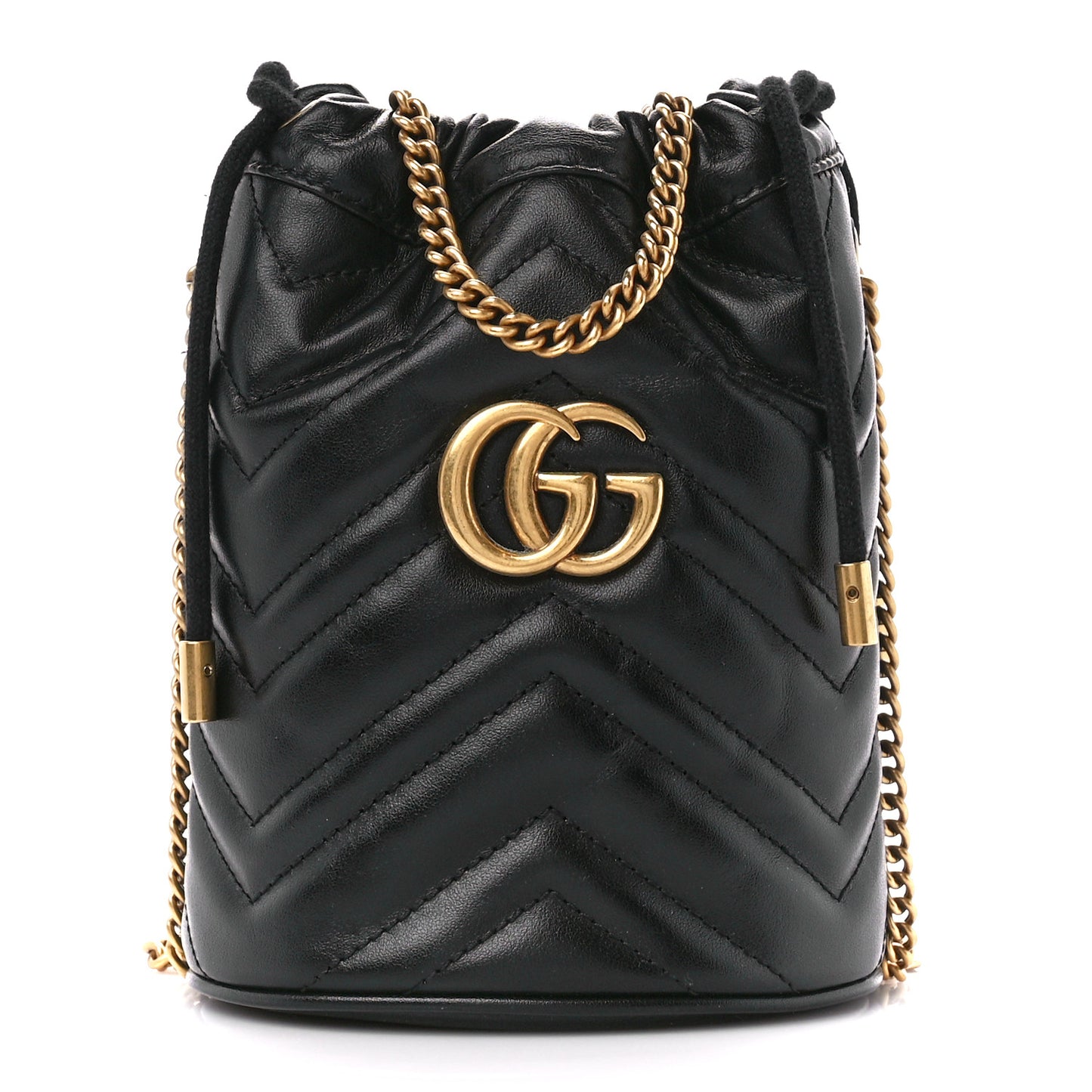 Calfskin Matelasse Mini GG Marmont 2.0 Bucket Bag Black