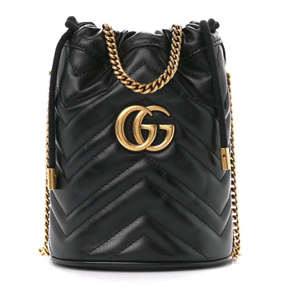 Gucci Calfskin Matelasse Mini GG Marmont 2.0 Bucket Bag Black 1 of 11