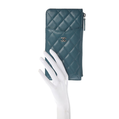 Chanel Caviar Quilted Classic Flat Wallet Pouch Dark Turquoise 2 of 8