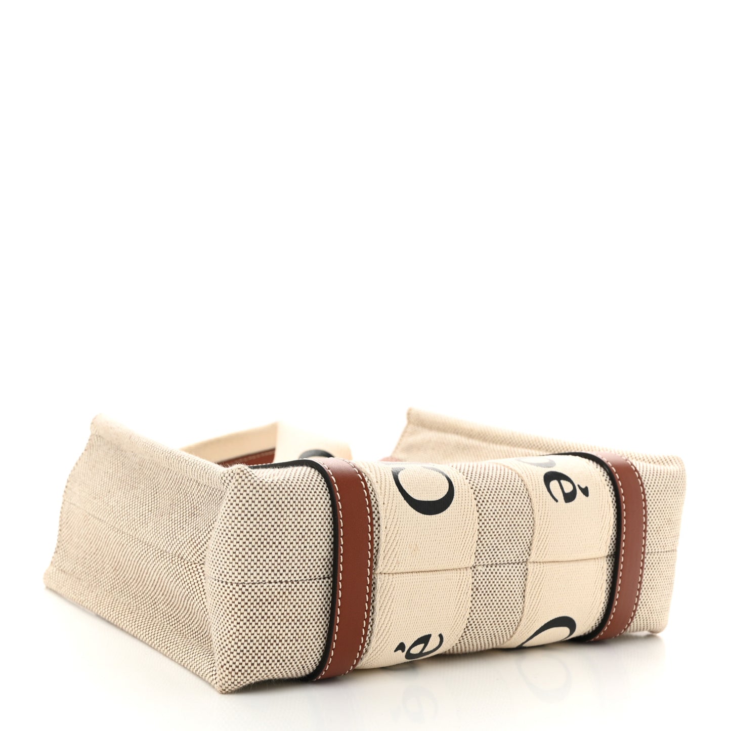 Cotton Calfskin Small Woody Ribbon Tote White Brown