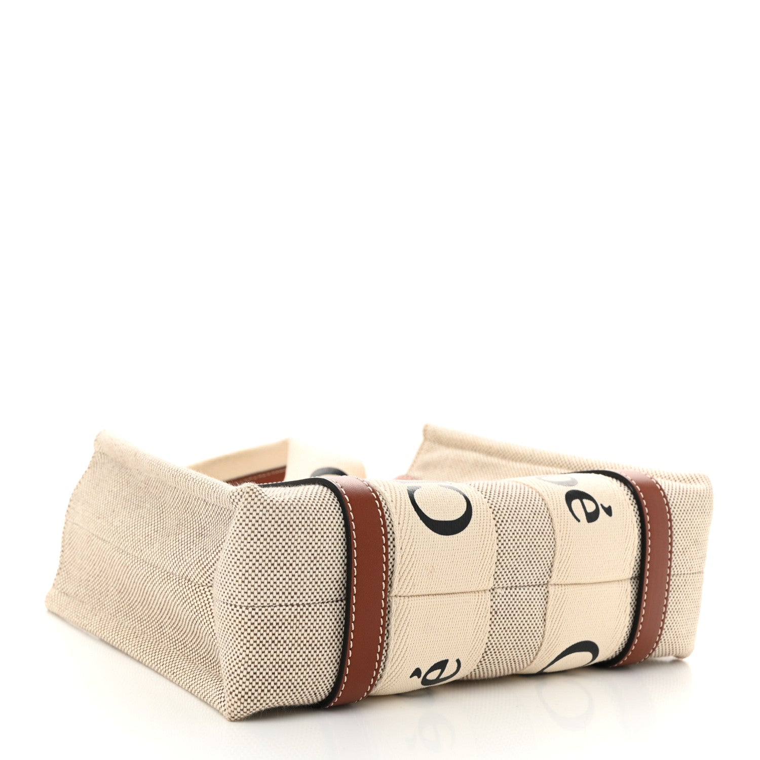 Chloe Cotton Calfskin Small Woody Ribbon Tote White Brown 4 of 10