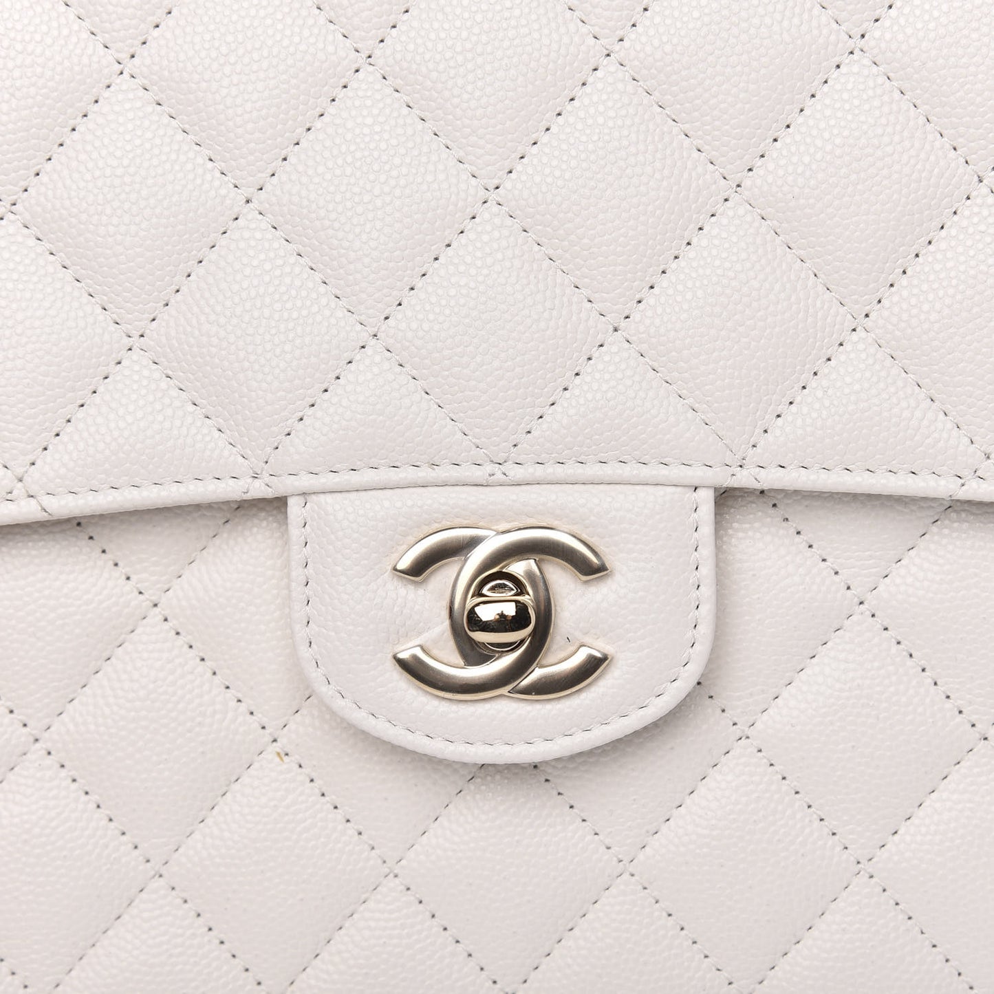 Caviar Quilted Square Flap Clutch White