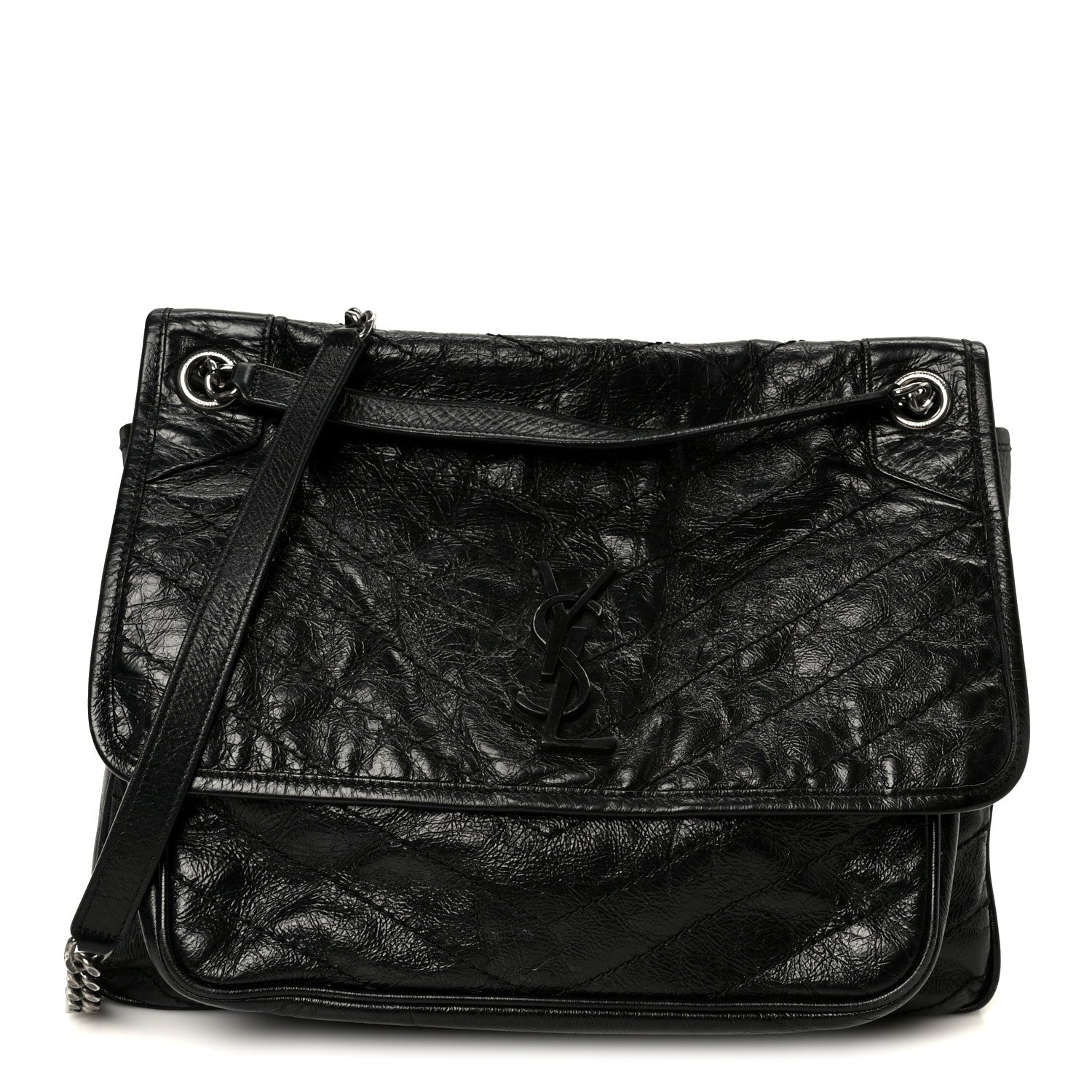 Saint Laurent Crinkled Calfskin Matelasse Monogram Large Niki Chain Satchel Black 1 of 11