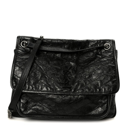 Saint Laurent Crinkled Calfskin Matelasse Monogram Large Niki Chain Satchel Black 1 of 11