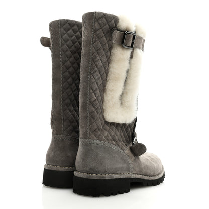 Chanel Shearling Suede Calfskin Quilted High Biker Boots 40 Grey 4 of 8