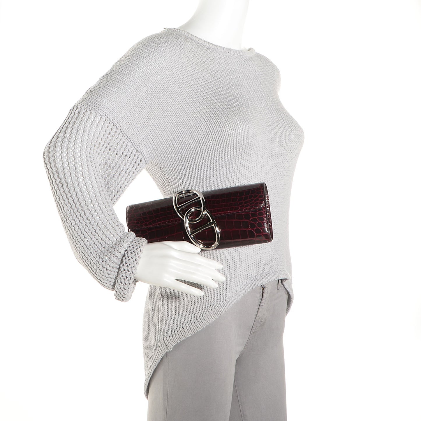 Shiny Niloticus Crocodile Egee Clutch Bordeaux