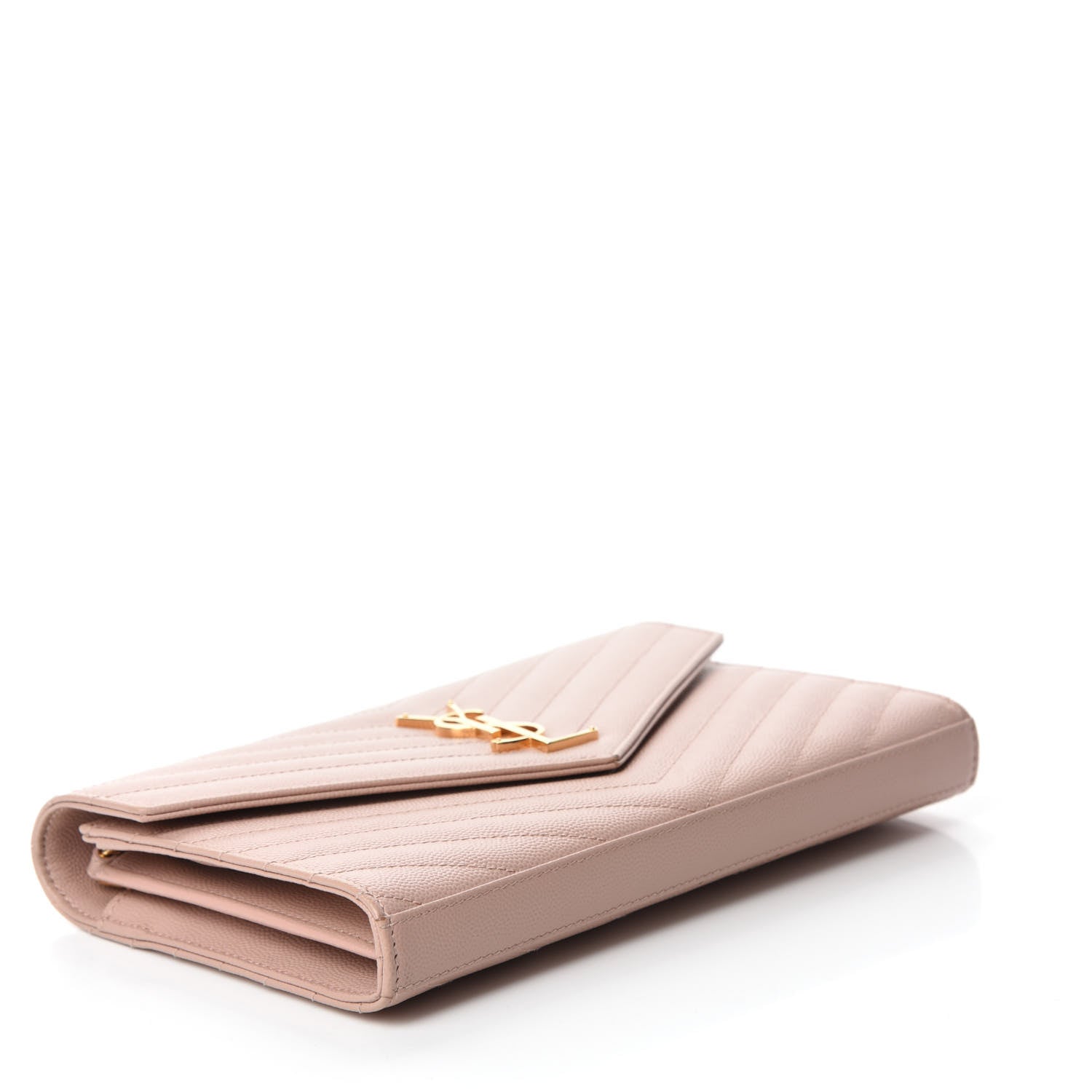 Saint Laurent Grain De Poudre Matelasse Chevron Monogram Chain Wallet Pale Blush 4 of 13