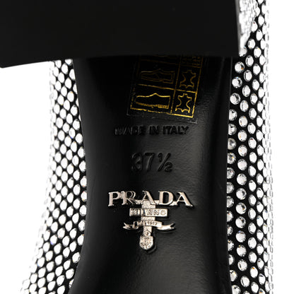 Prada Satin Crystal Metal Triangle Logo 45mm Block Heel Loafers 37.5 Cristal 7 of 10