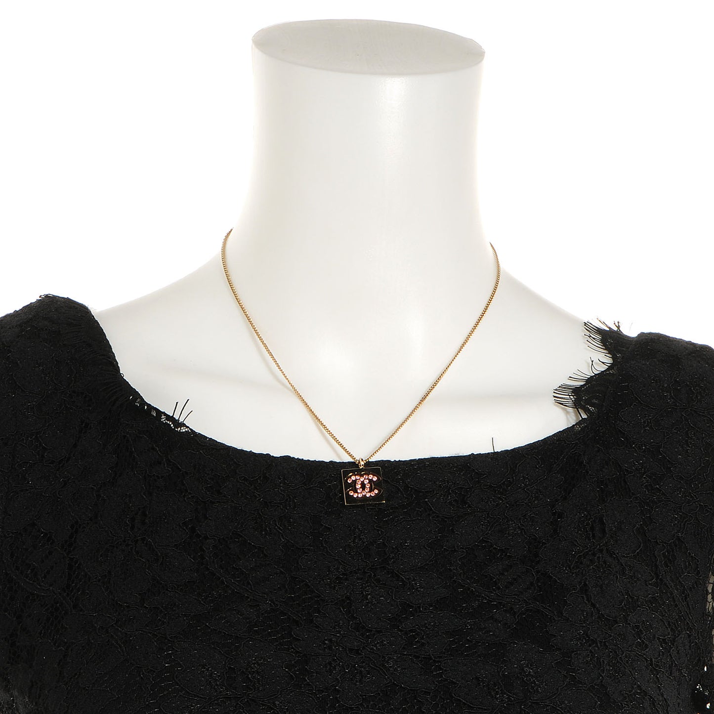 Pink Crystal CC Cutout Necklace Gold
