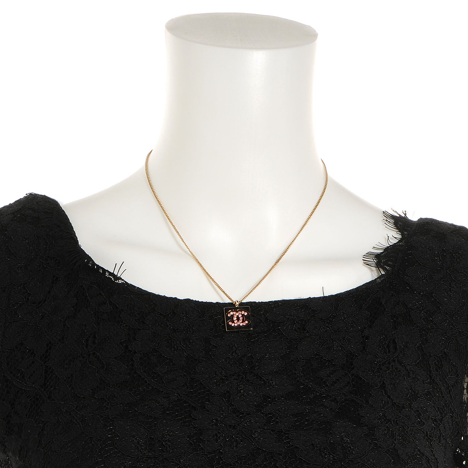 Chanel Pink Crystal CC Cutout Necklace Gold 1 of 5