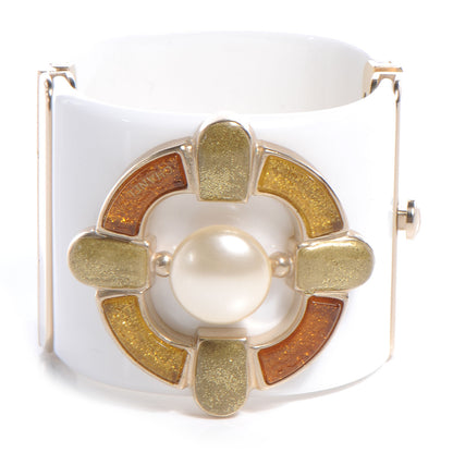 Chanel Resin Gripoix Pearl Wide Cuff White Gold 1 of 5