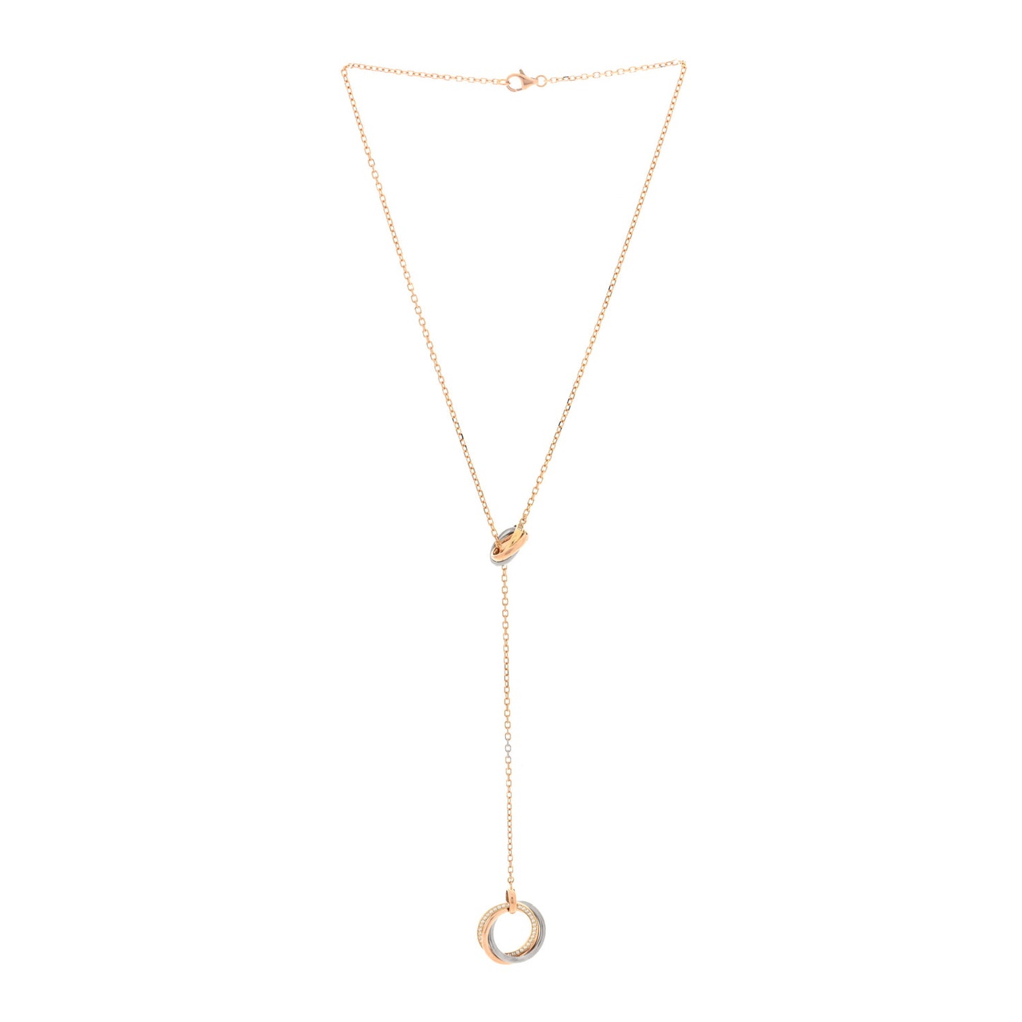 18K Pink Yellow White Gold Diamond Trinity Lariat Necklace