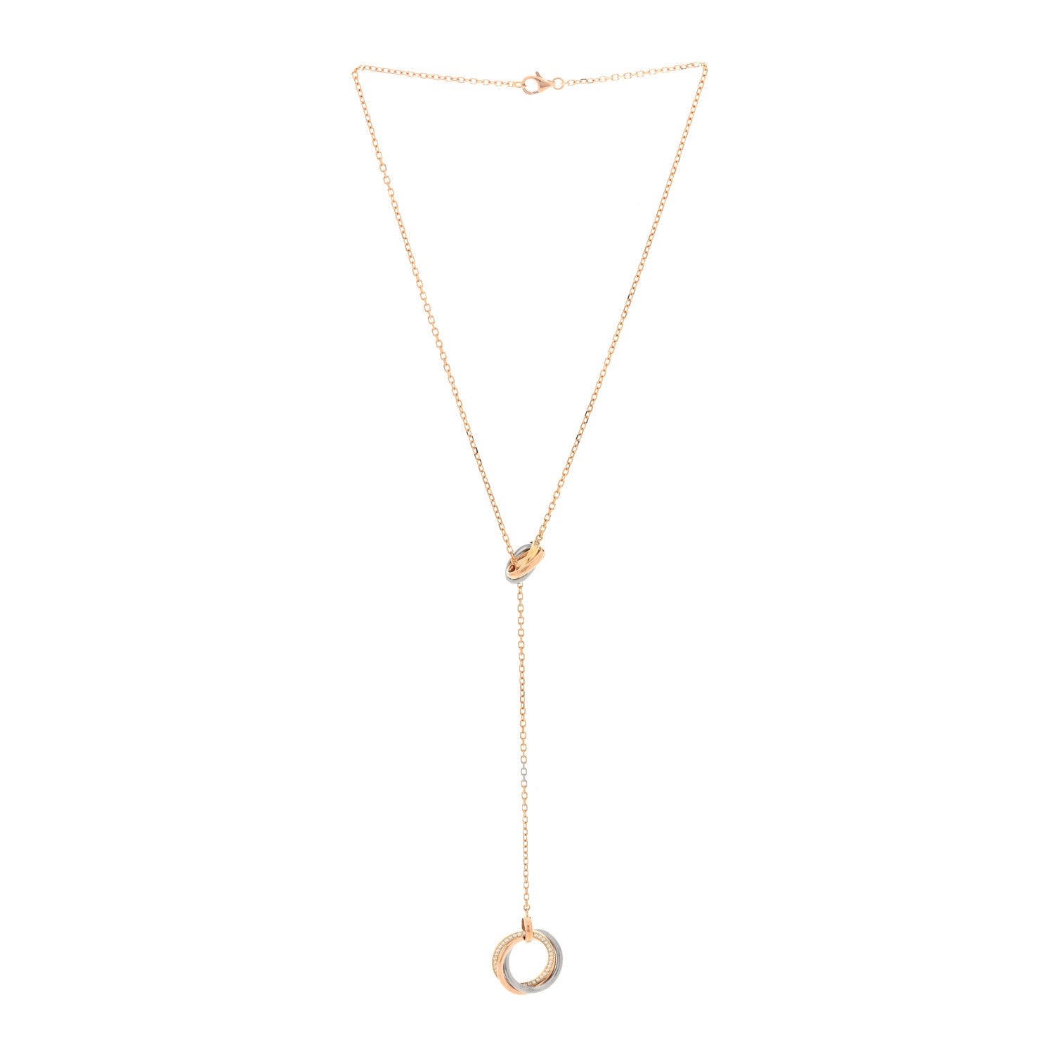 Cartier 18K Pink Yellow White Gold Diamond Trinity Lariat Necklace 5 of 9