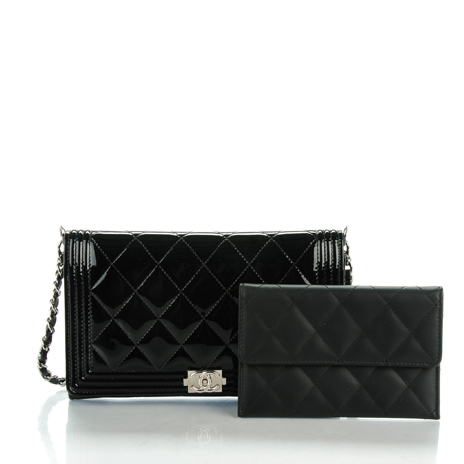 Chanel Patent Calfskin Quilted Boy Wallet on Removable Chain Black 5 of 9