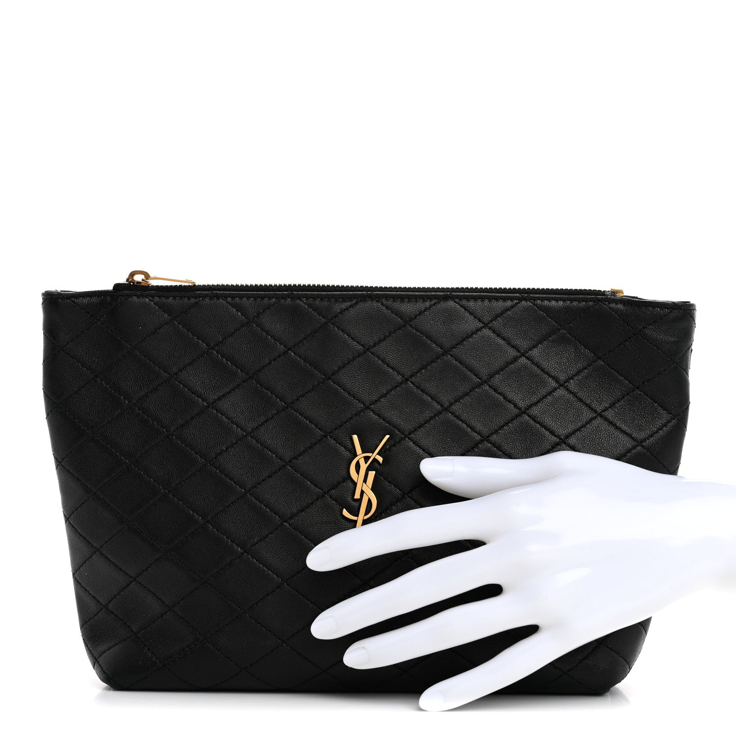 Saint Laurent Lambskin Quilted Gaby Cosmetic Pouch Black 2 of 12