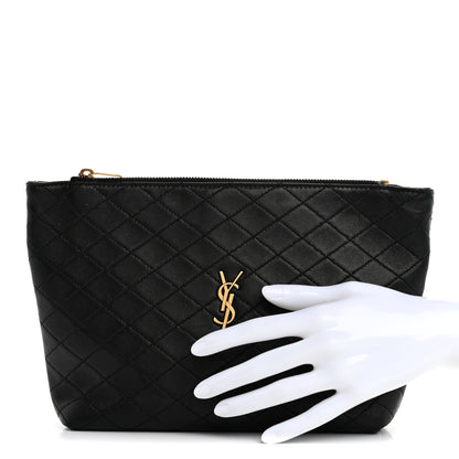 Saint Laurent Lambskin Quilted Gaby Cosmetic Pouch Black 2 of 12