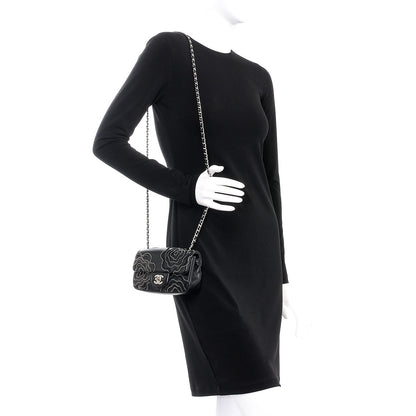 Chanel Lambskin Studded Camellia Embroidered Mini Rectangular Flap Black 2 of 13
