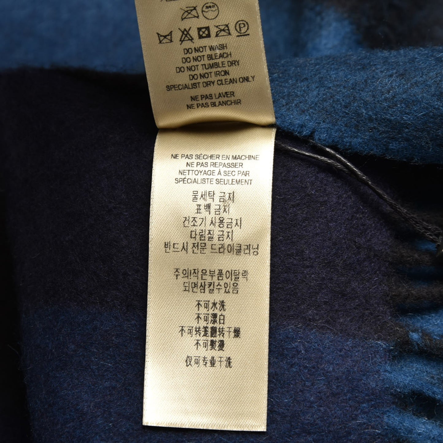 Cashmere Half Mega Check Fringe Scarf Indigo Blue
