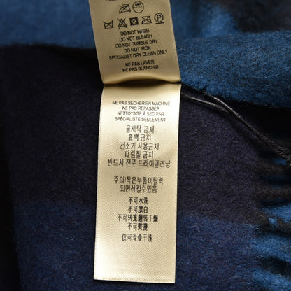 Burberry Cashmere Half Mega Check Fringe Scarf Indigo Blue 6 of 7
