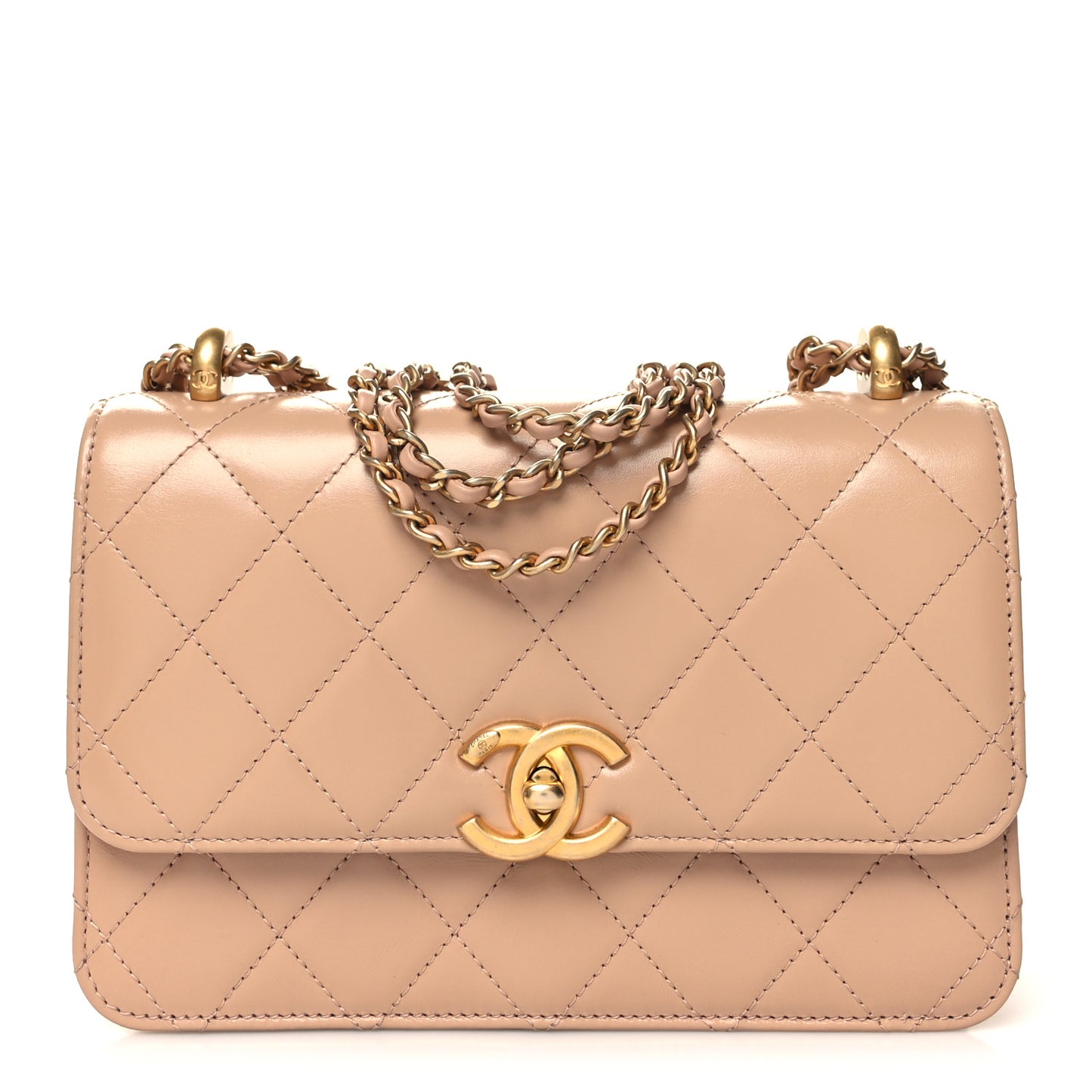 Calfskin Quilted Perfect Fit Flap Beige