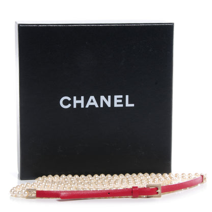 Chanel Pearl and Leather CC Double Wrap Belt Red 7 of 7