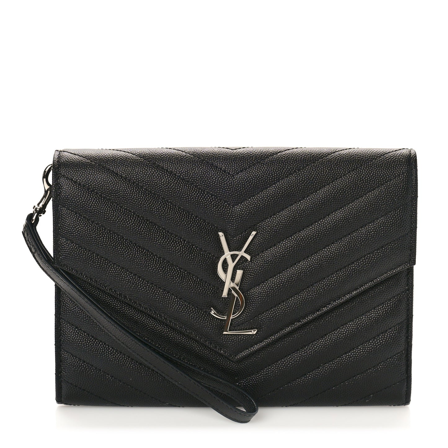 Grain De Poudre Matelasse Chevron Monogram Envelope Clutch Black