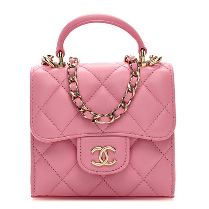 Chanel Lambskin Quilted Top Handle Clutch With Chain Pink 1 of 9