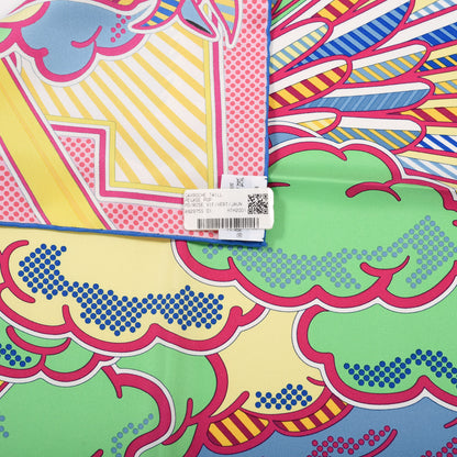 Hermes Silk Pegase Pop Pocket Square Rose Vif Vert Jaune 5 of 5