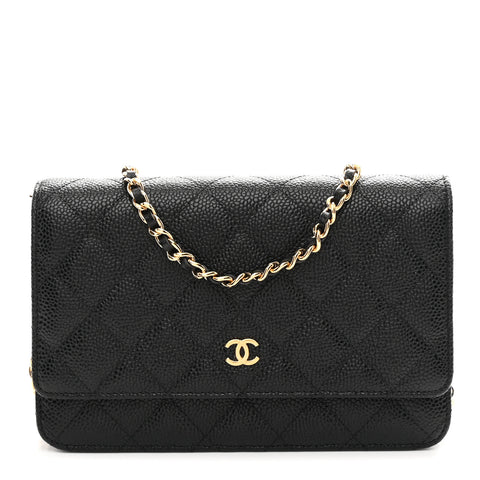 Caviar Quilted Wallet on Chain WOC Black