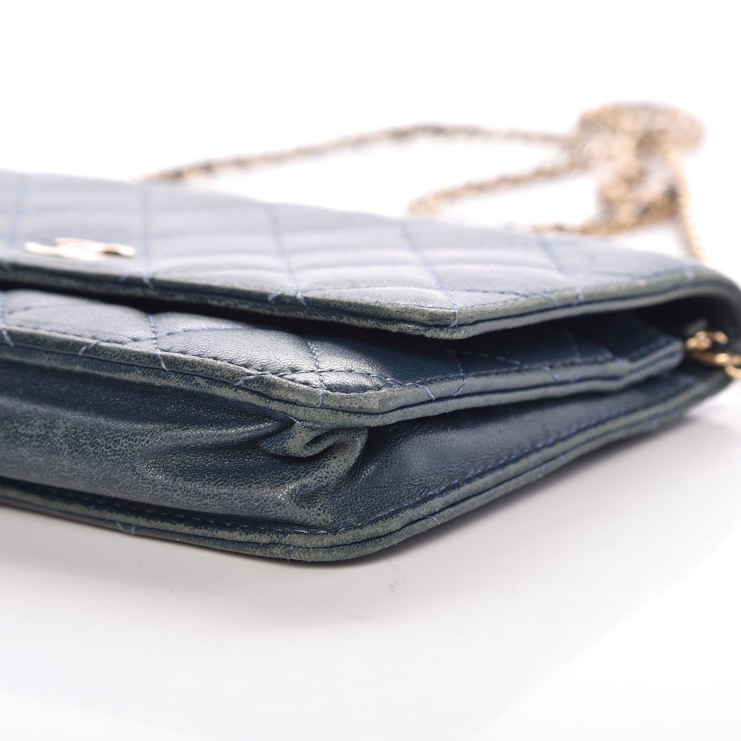 Chanel Lambskin Quilted Wallet On Chain WOC Blue 10 of 15