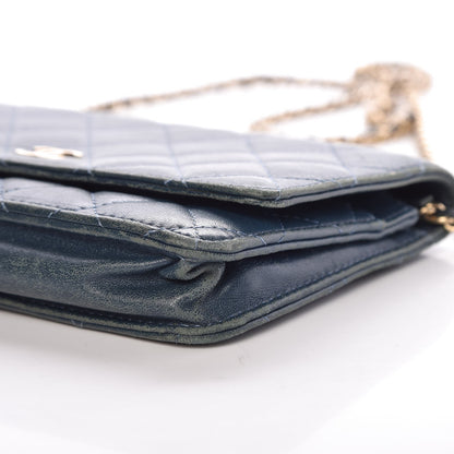 Chanel Lambskin Quilted Wallet On Chain WOC Blue 10 of 15