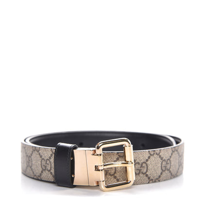 Gucci Selleria Calfskin GG Supreme Monogram Reversible 30mm Belt 80 32 Black Beige Ebony 1 of 7