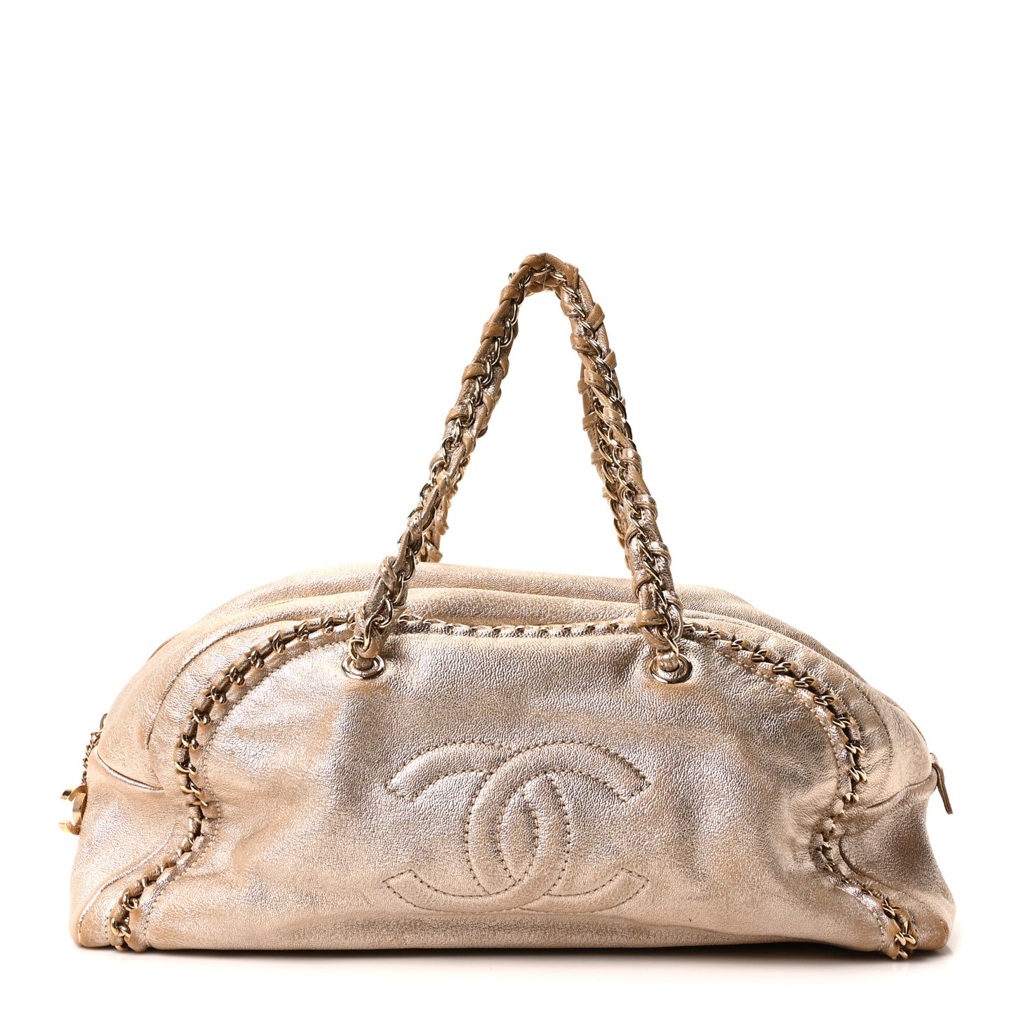 Metallic Goatskin Extra Large Luxe Ligne Bowler Light Gold