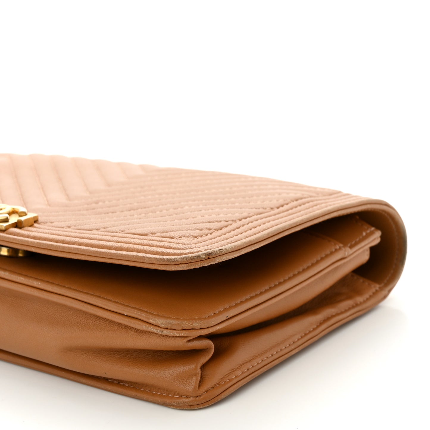 Lambskin Chevron Quilted Boy Wallet On Chain WOC Brown