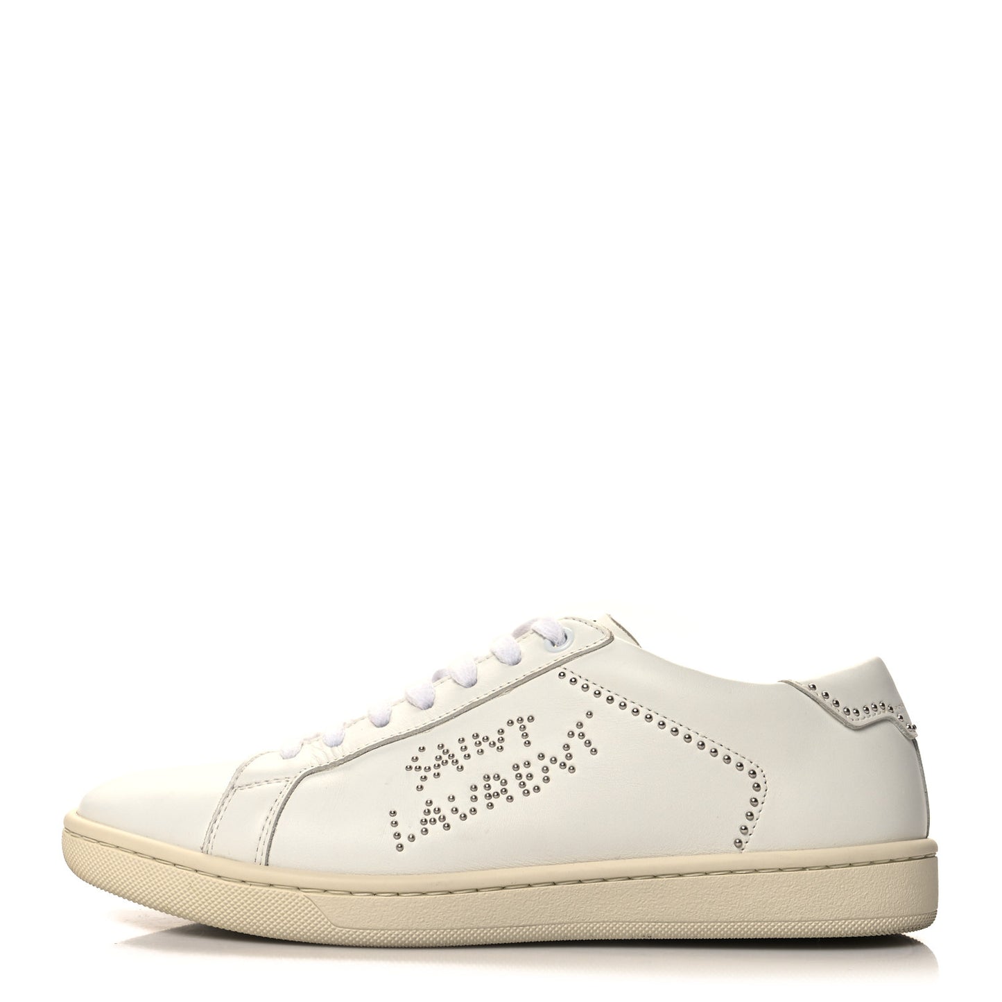 SAINT LAURENT Calfskin Studded SL/08 Low Top Sneakers 37.5 White