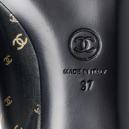 Chanel Lambskin Patent Calfskin Printed CC Cap Toe Ballerina Flats 37 Black Gold 6 of 9