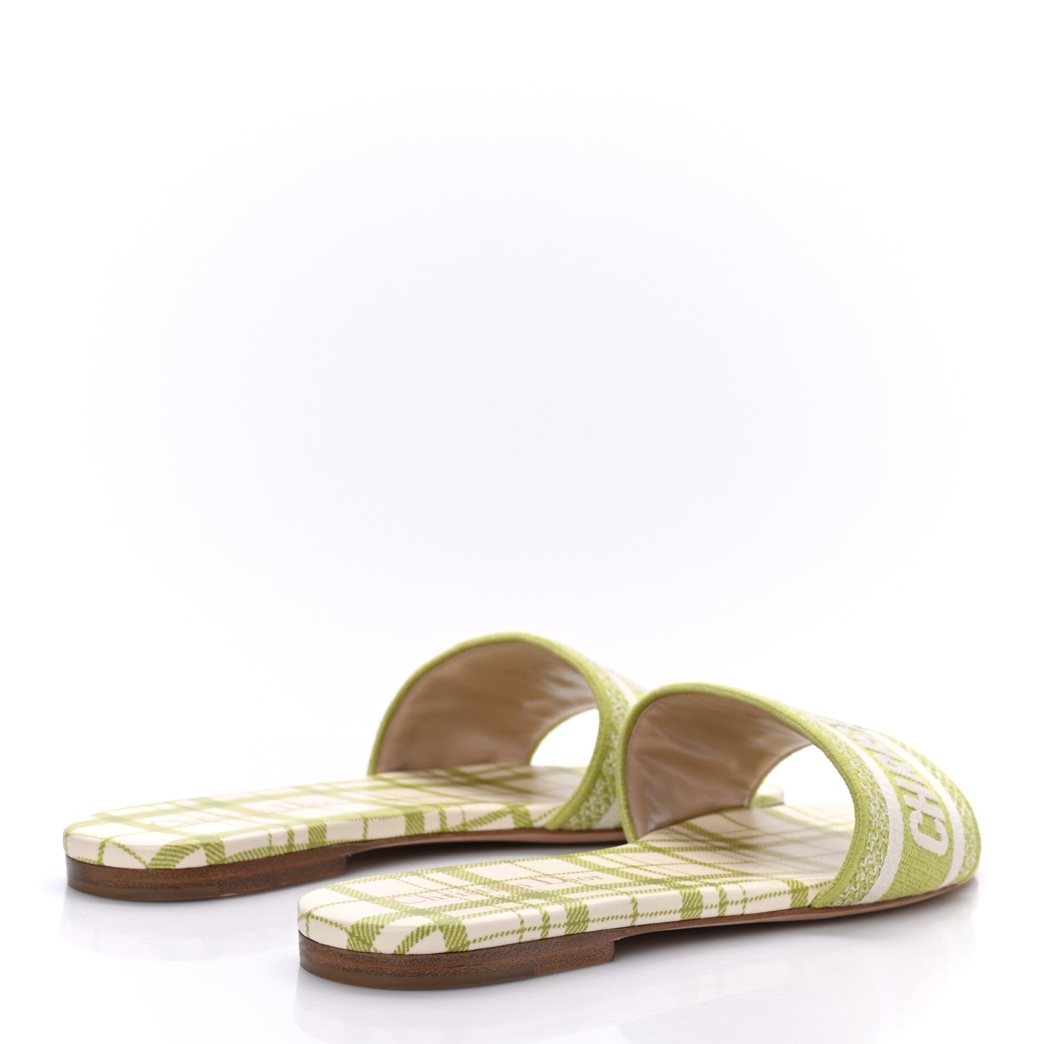 Christian Dior Canvas Check'N'Dior Pop Embroidered Dway Flat Slide Sandals 37.5 Chartreuse 4 of 8