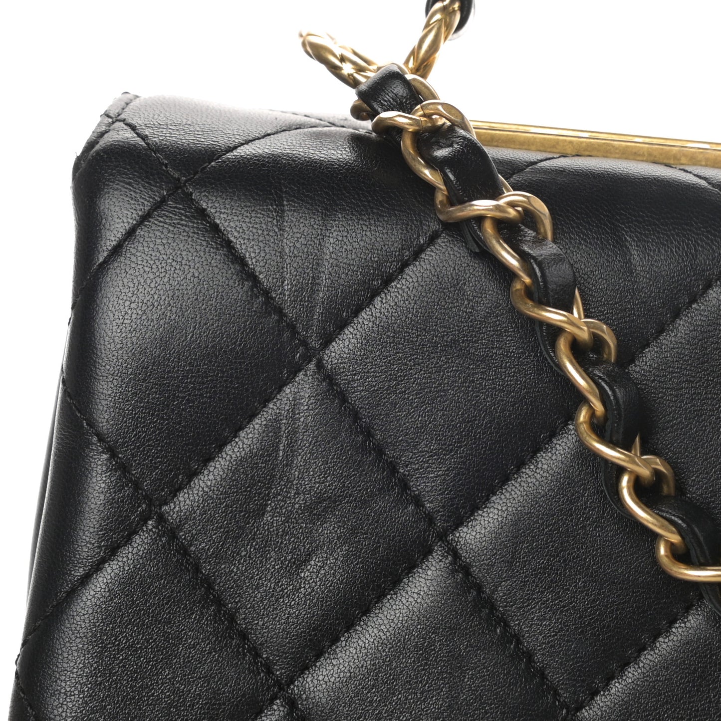 Lambskin Quilted Mini Trendy Spirit Top Handle Flap Black