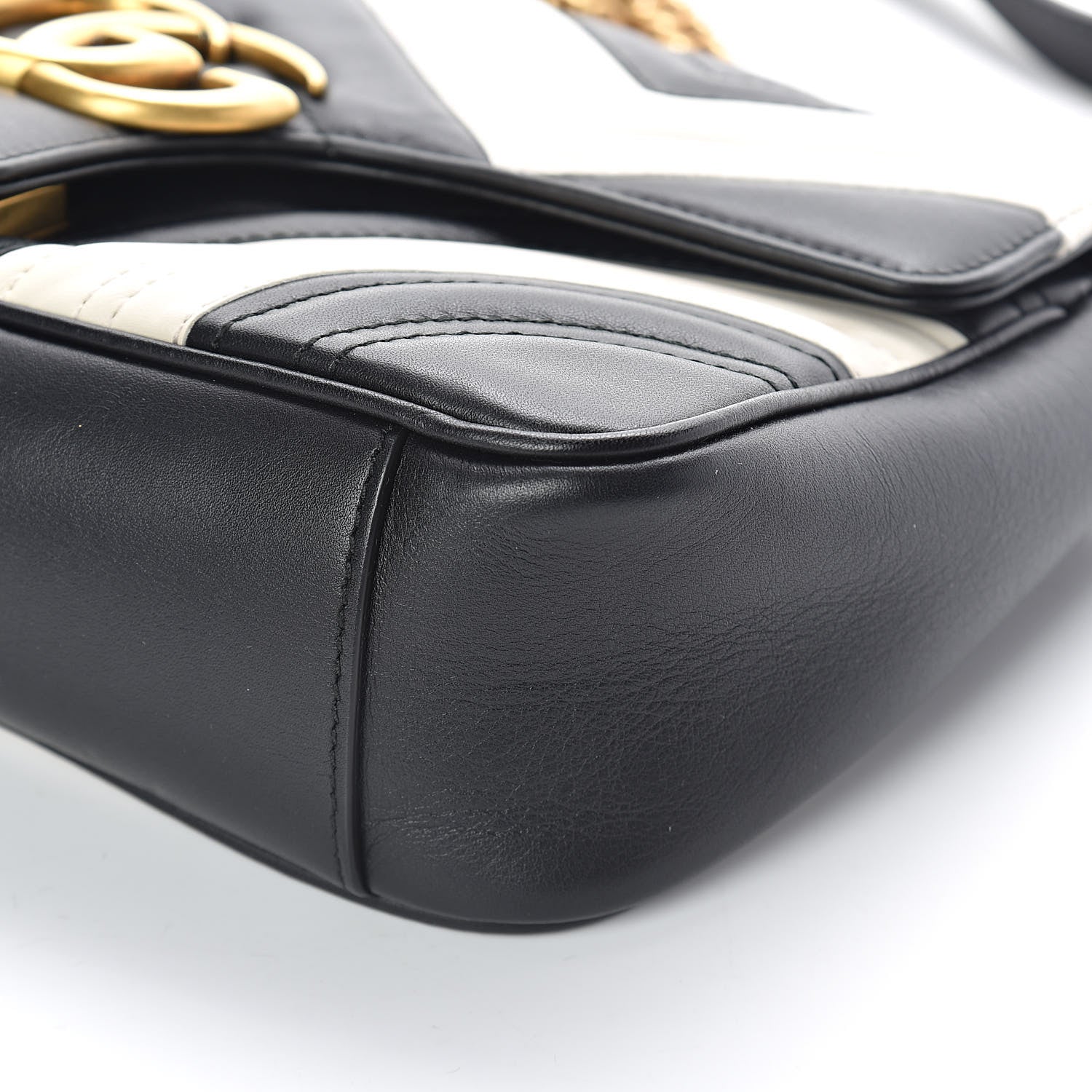 Gucci Calfskin Matelasse Small GG Marmont Shoulder Bag Black White 10 of 10