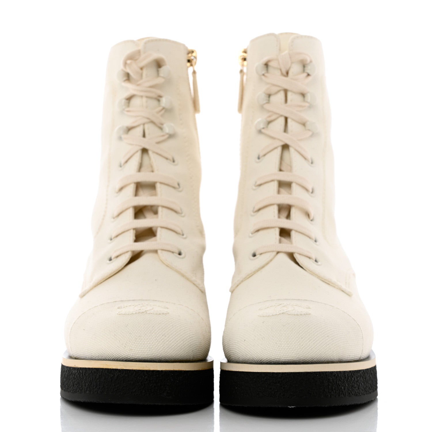 Chanel Fabric CC Lace Up Boots 39.5 White 2 of 9