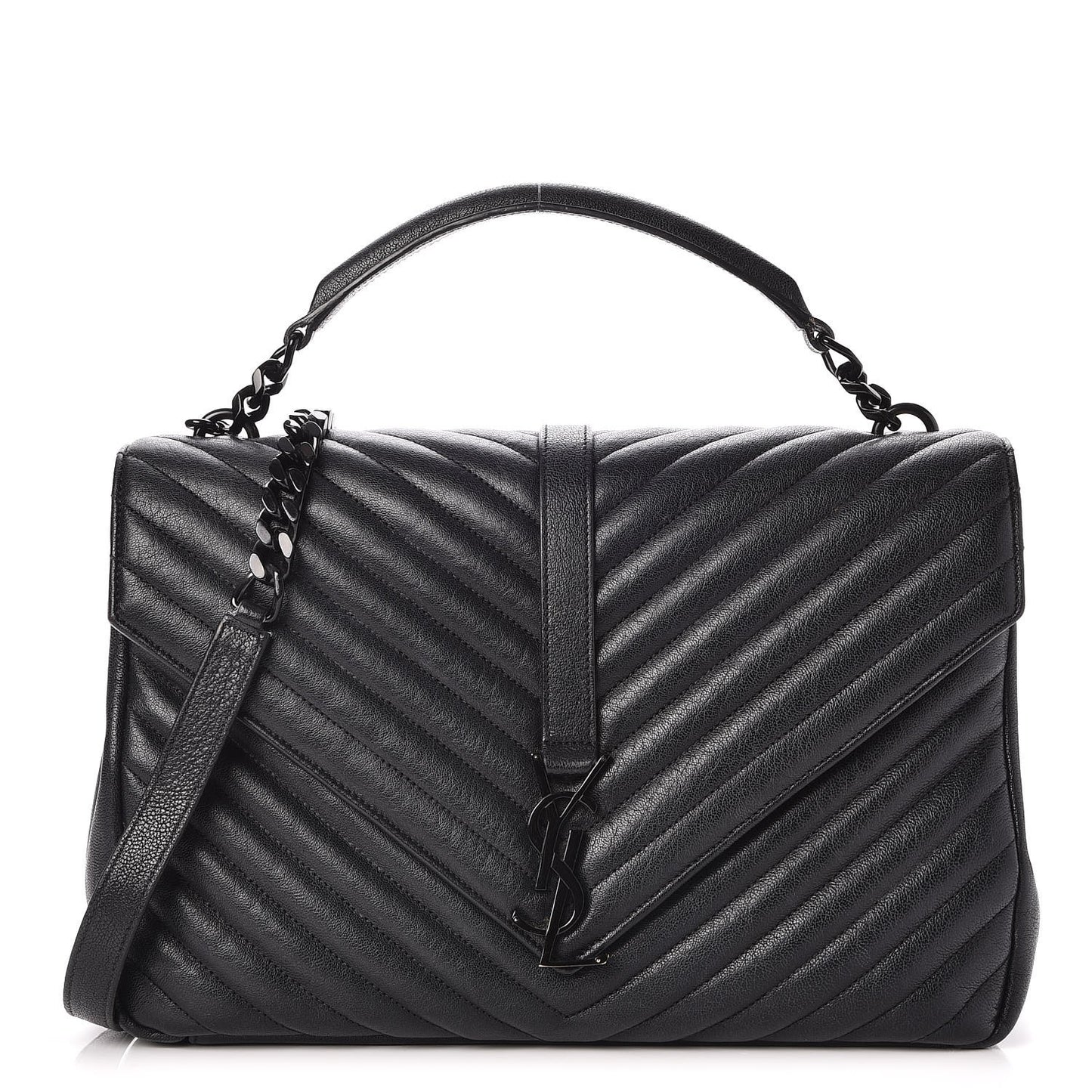 Sheepskin Matelasse Chevron Monogram Monochrome Large College Satchel Black