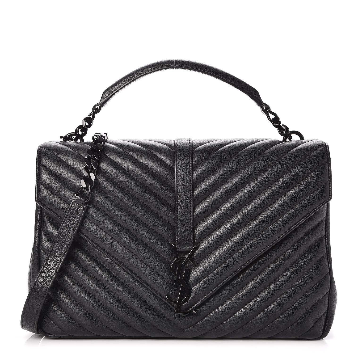Saint Laurent Sheepskin Matelasse Chevron Monogram Monochrome Large College Satchel Black 1 of 9