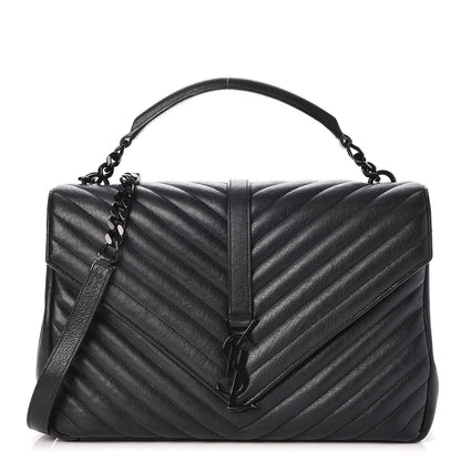 Saint Laurent Sheepskin Matelasse Chevron Monogram Monochrome Large College Satchel Black 1 of 9