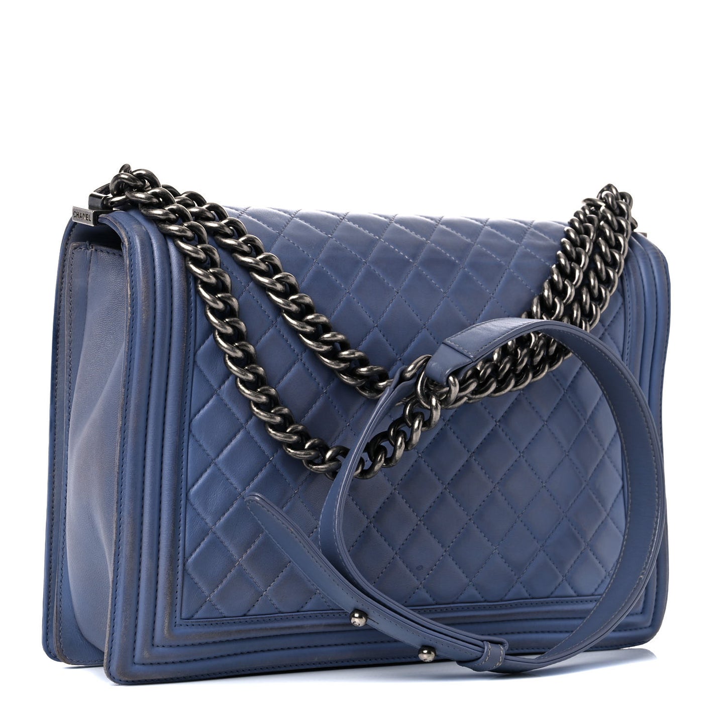 Lambskin Quilted Large Boy Flap Light Blue