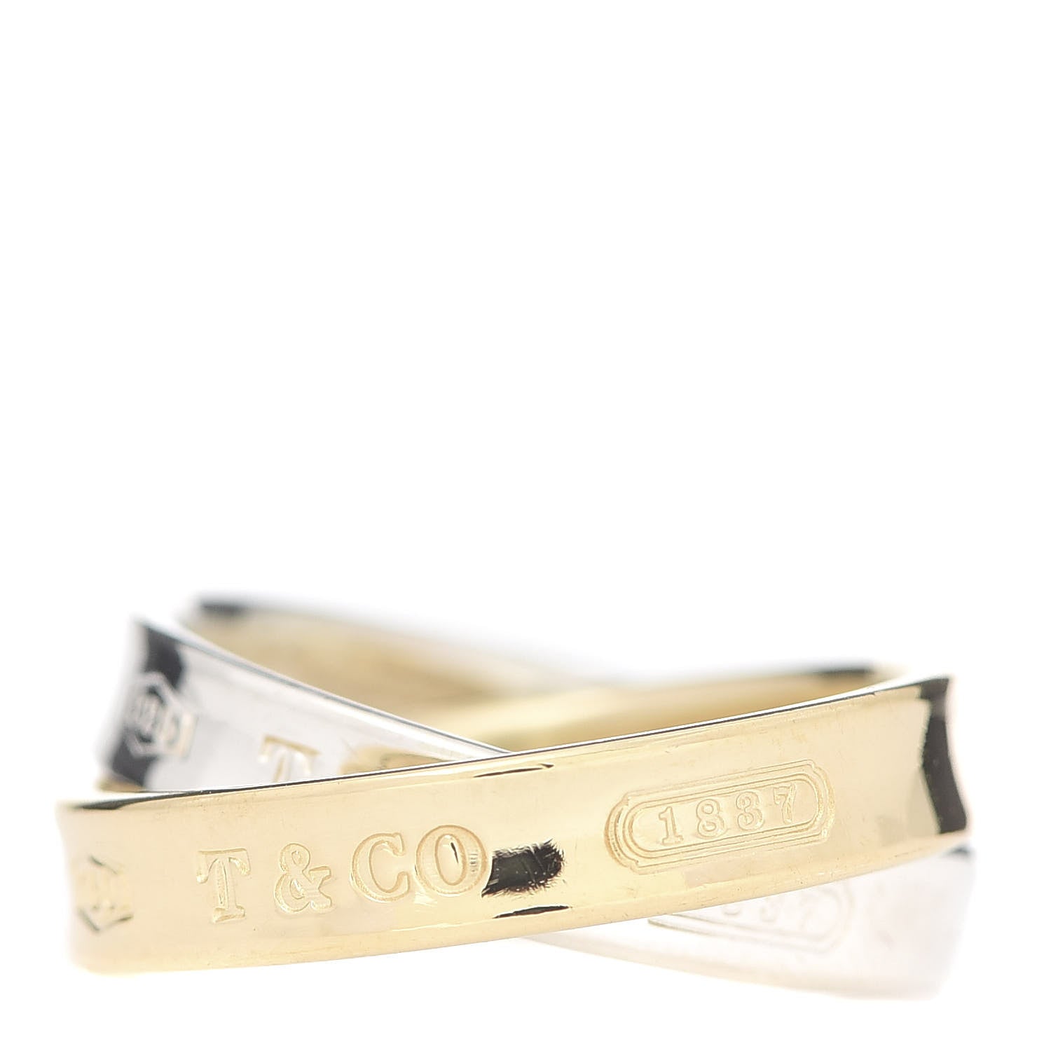 Tiffany 18K Yellow Gold Sterling Silver 1837 Interlocking Circles Ring 46 3.75 1 of 4