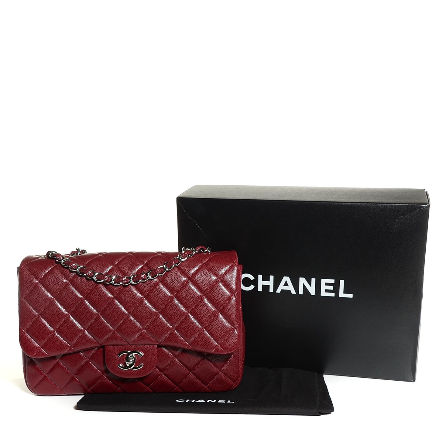 Caviar Jumbo Single Flap Dark Red