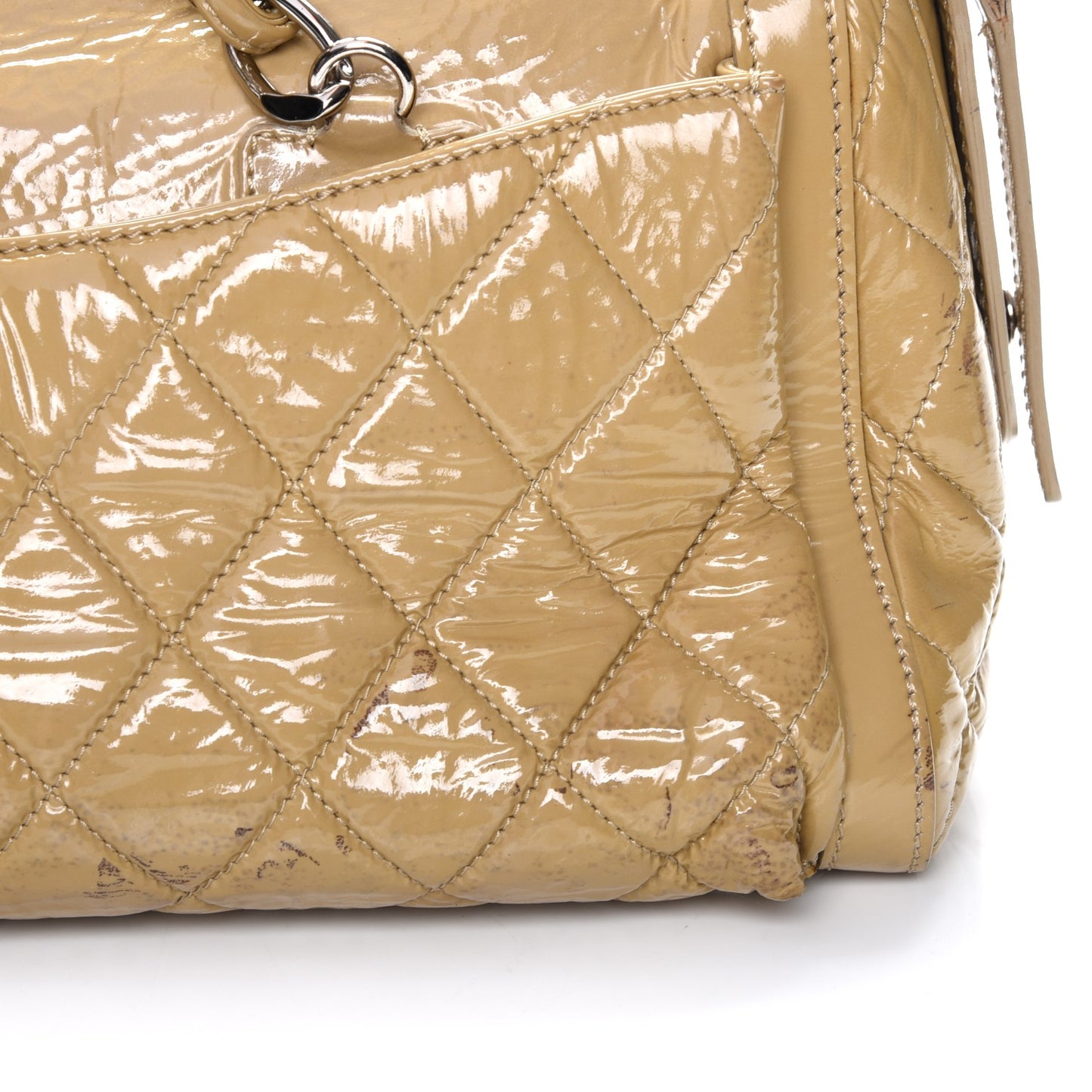 Patent Quilted Day Glo Flap Bag Beige