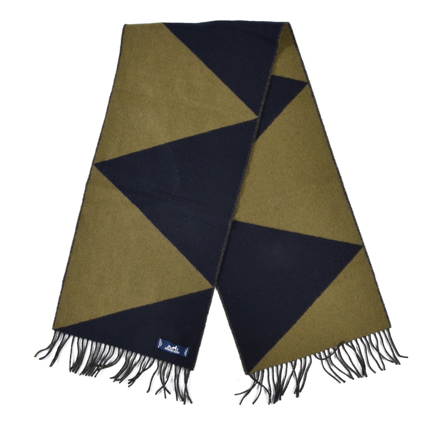 Cashmere Casaque Zig Zag Muffler Marine Kaki