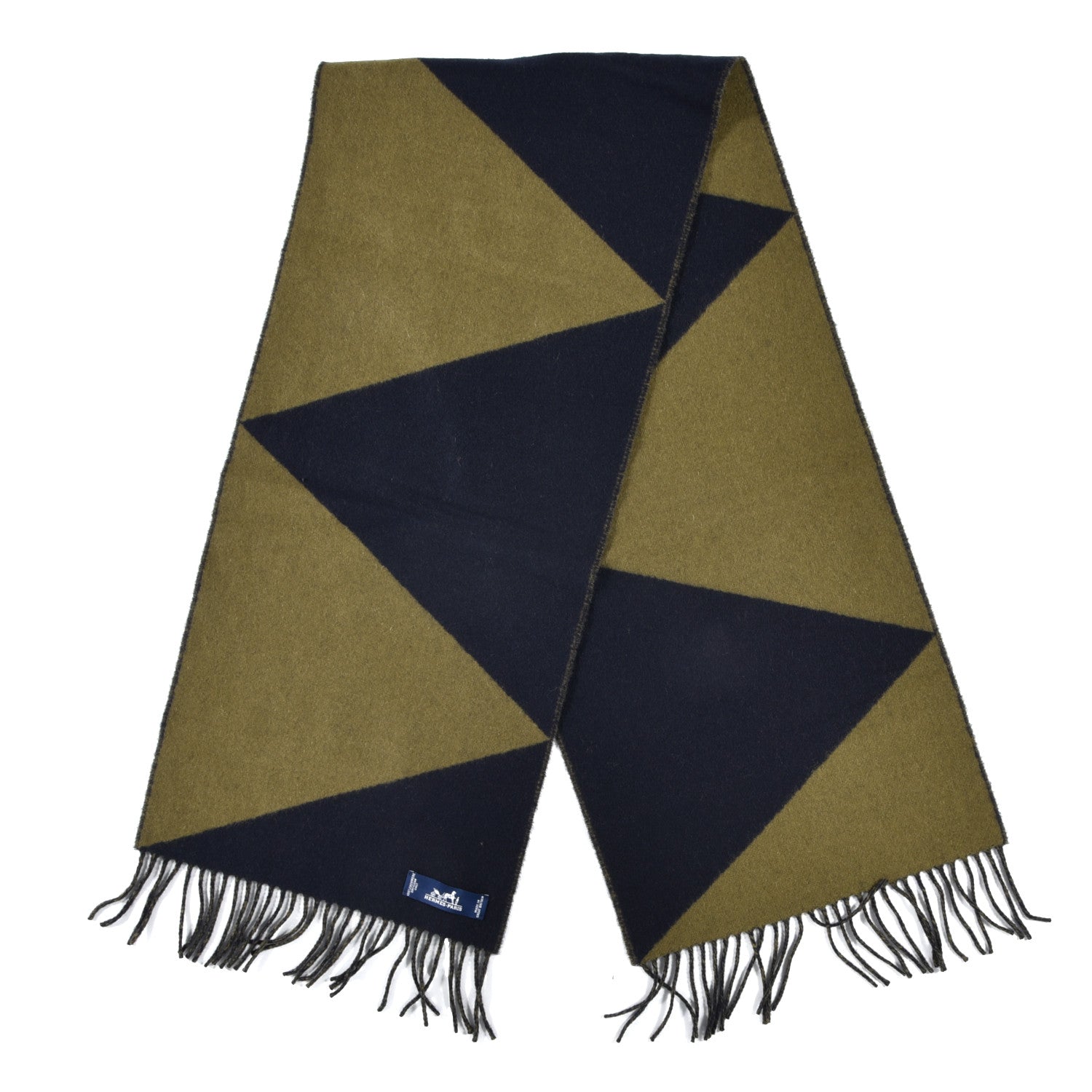 Hermes Cashmere Casaque Zig Zag Muffler Marine Kaki 2 of 4