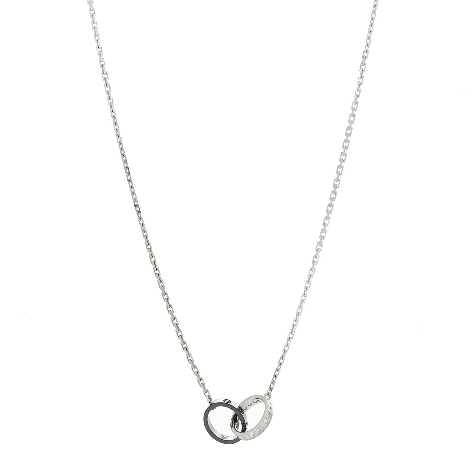 Cartier 18K White Gold Black Ceramic Diamond Interlocking LOVE Necklace 1 of 5
